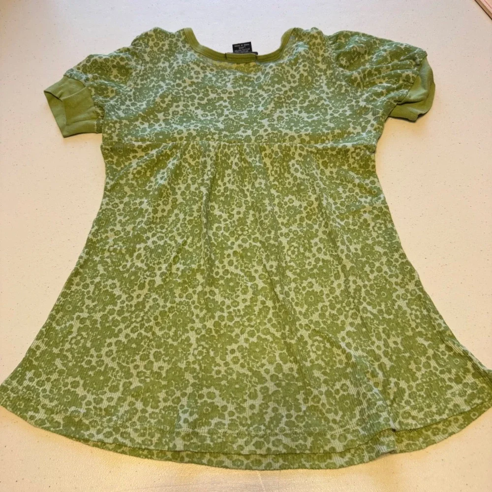 Y2K Fairycore Girls Large Green Floral Ribbed Babydoll Top Eyeshadow Bella Swan